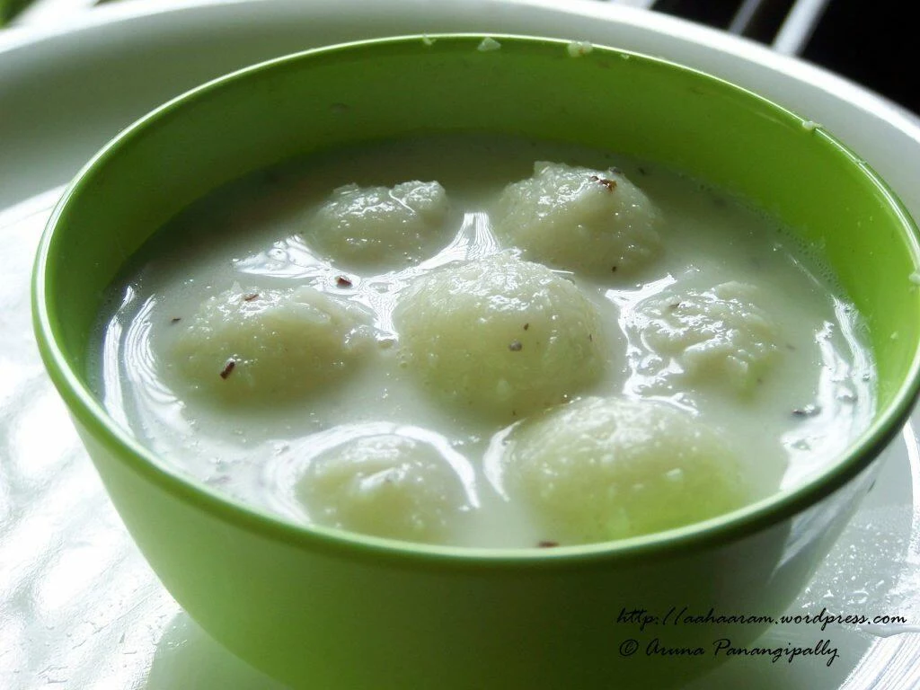 Pala Undrallu: Rice Flour Balls in Coconut Flavoured Milk.