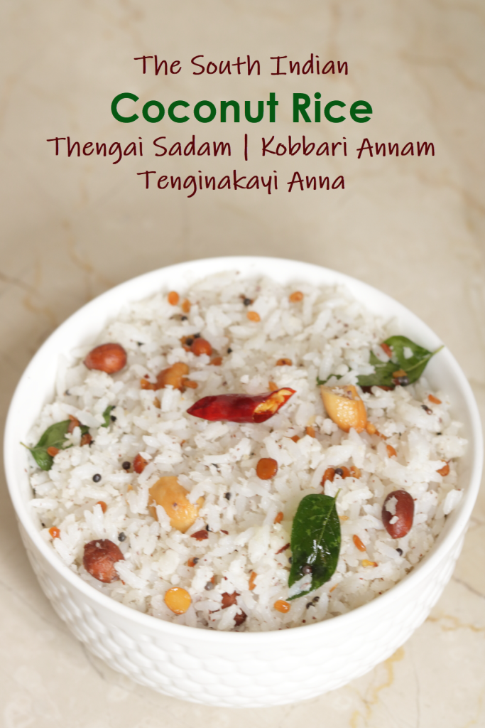Coconut Rice made with lightly sautéed grated coconut, tempering and rice. 