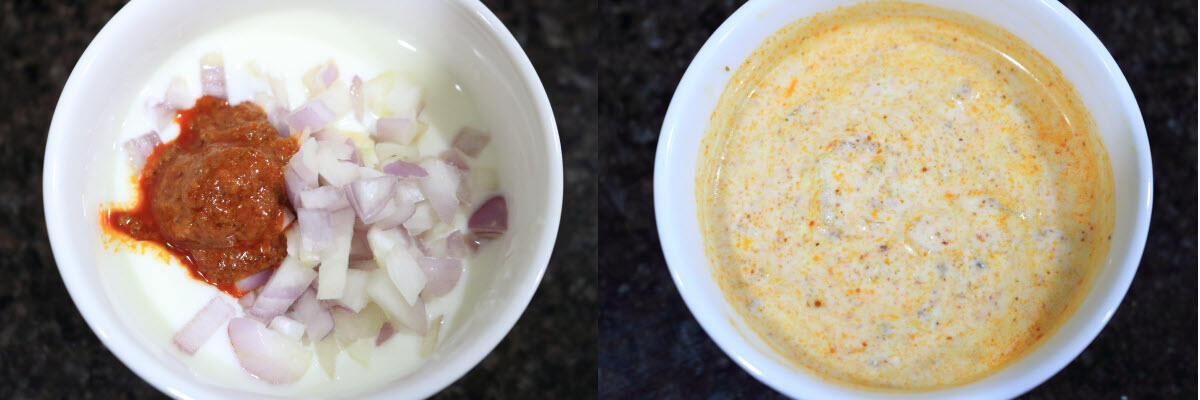 Magai, chopped onions and dahi mixed together