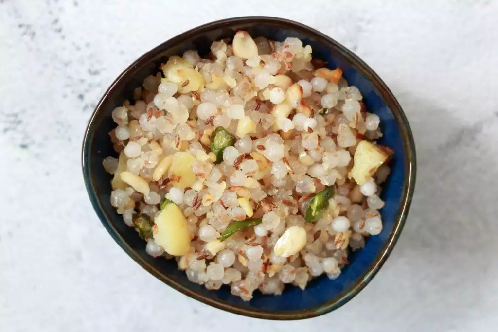 Sabudana Khichdi, a dish with Sago Pearls and Peanuts, eaten on days of fasting such as Ekadashi and Navratri