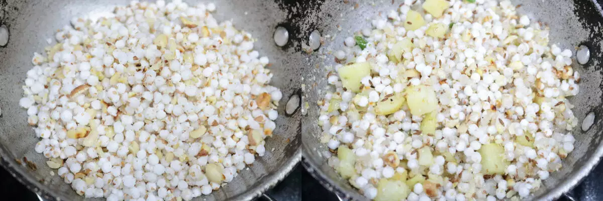 Sabudana-Peanut added to the Kadhai and mixed well.