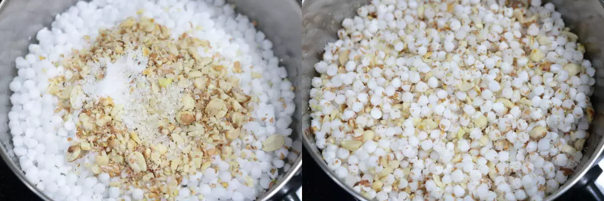 Sabudana, crushed peanuts, salt and sugar mixed together.