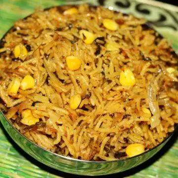 Methi Corn Biryani | Rice with Fresh Fenugreek Leaves and Corn