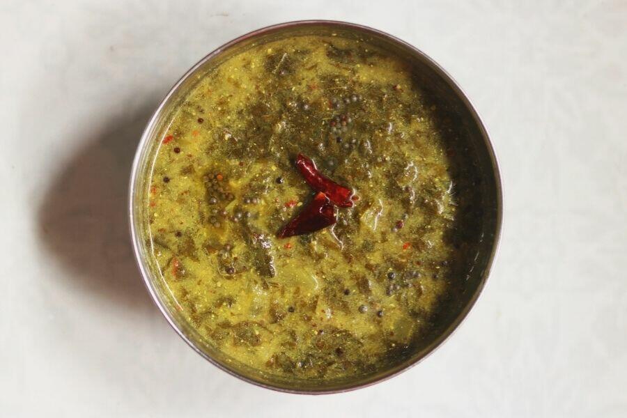 Ava Pettina Thotakura Pulusu from Andhra Pradesh A Bowl of Ava Pettina Thotakura Pulusu from Andhra Pradesh; a gluten-free, vegan dish eaten with rice.
