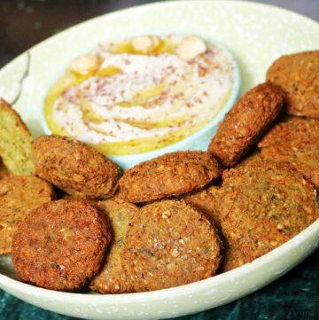 Falafel, the protein-rich crispy chickpea fritters served with Sumac Hummus.