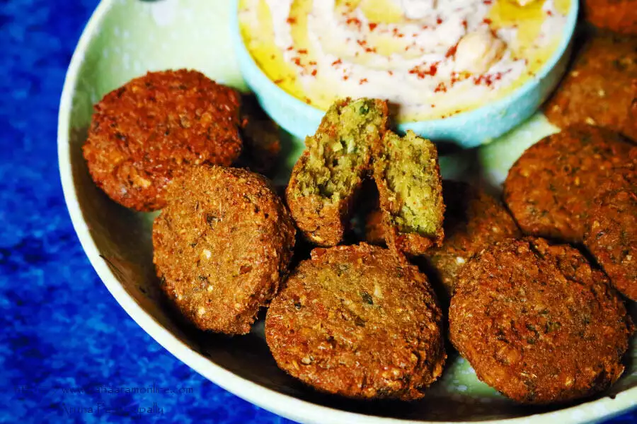 Falafel, a deep-fried chickpea fritter, served with Hummus