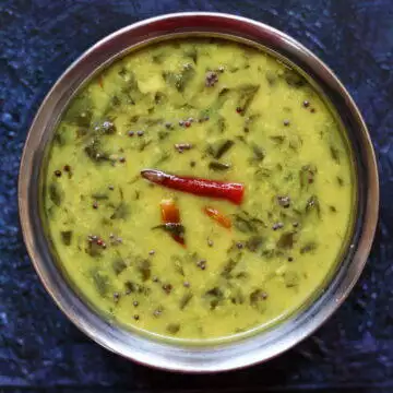 A bowl of Gongura Pappu (Ambadi Dal), the tangy, vegan, gluten-free lentils with red sorrel