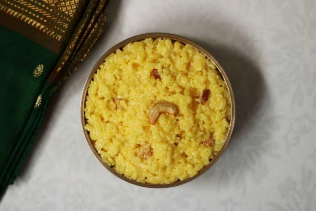 A bowl of Ksheerannam, the creamy saffron flavoured rice pudding from Andhra Pradesh