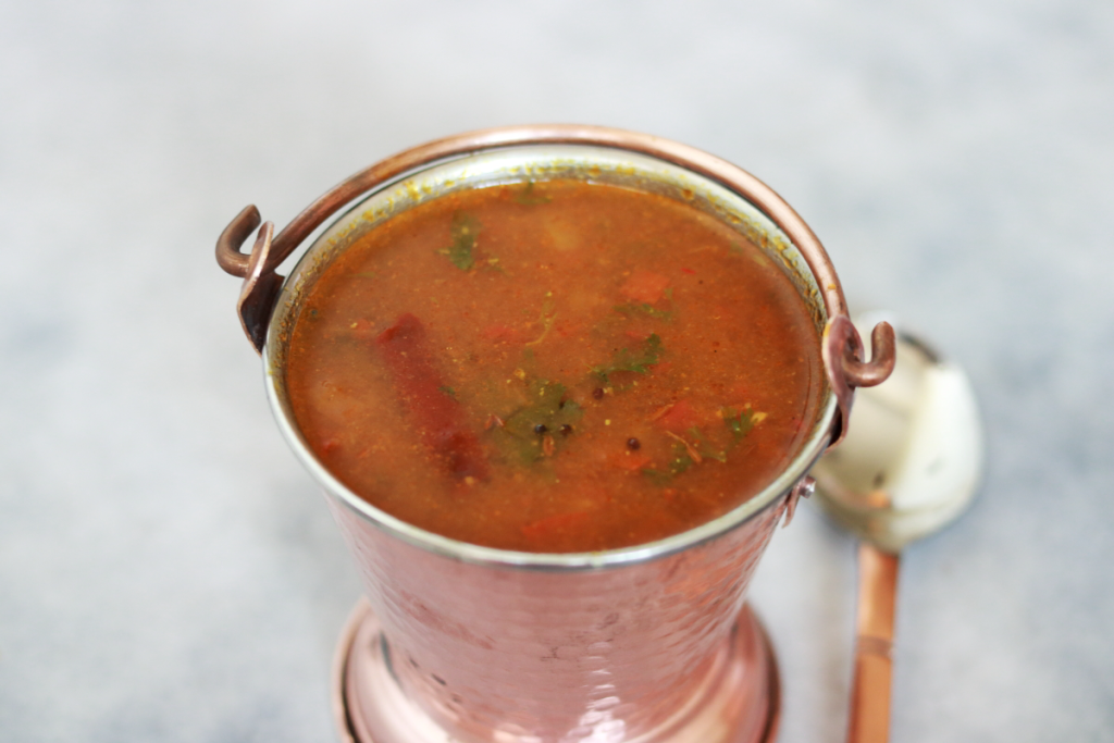Tomato Charu, also called Tomato Rasam, or Thakkali Rasam.