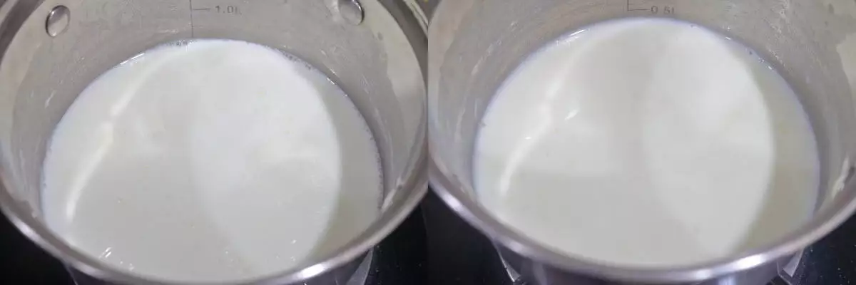 Milk boiled and reduced to half the original volume. 