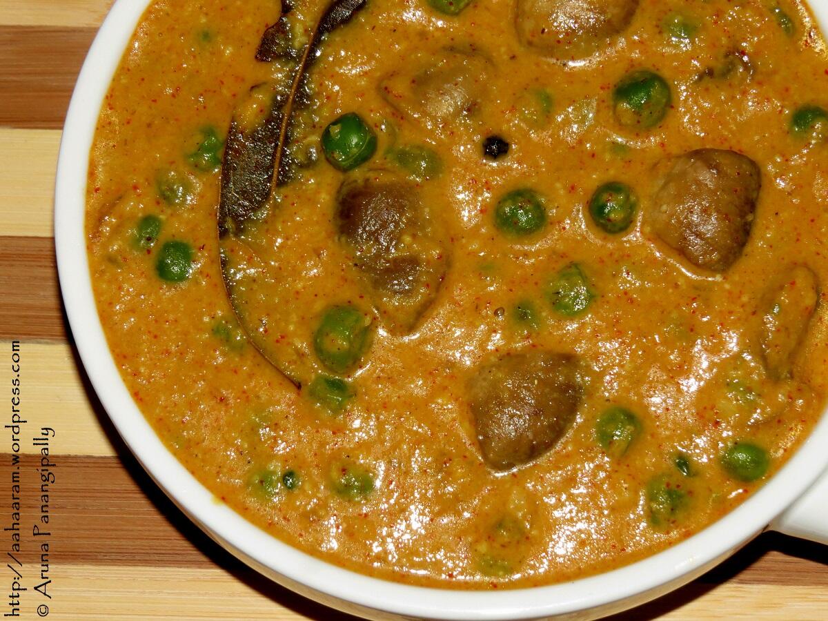 Shahi Dhingri Mutter | Mushroom Peas Curry in a Rich Yogurt and Cashew Gravy