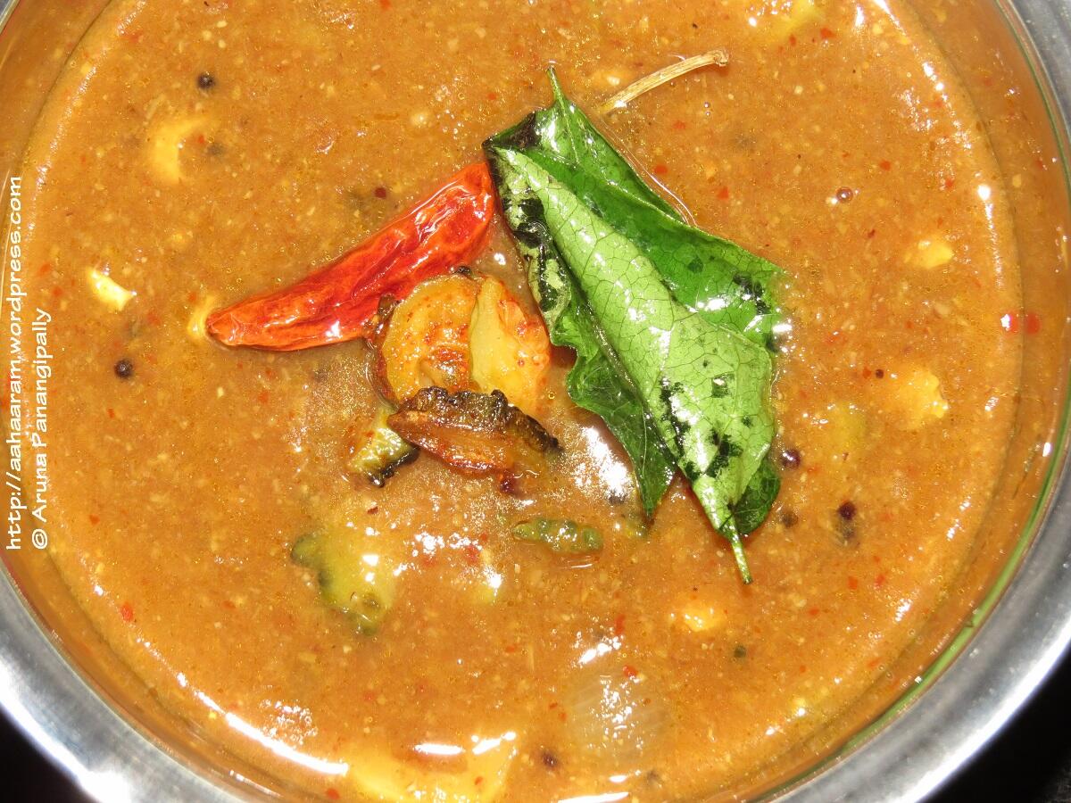 Pavakka Theeyal or Bitter Gourd in a Coconut Tamarind Gravy