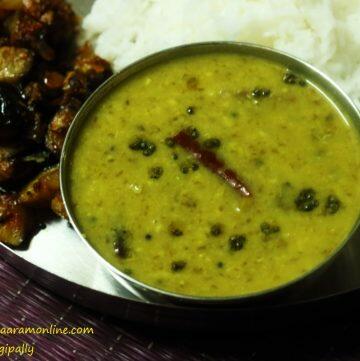 Chukka Kura Pappu with rice and brinjal stir-fry