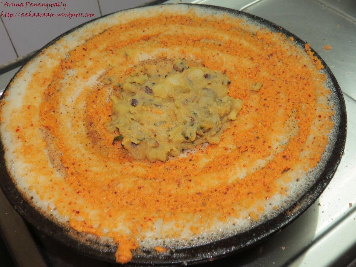 Mysore Masala Dosa With the Potato Stuffing in Place