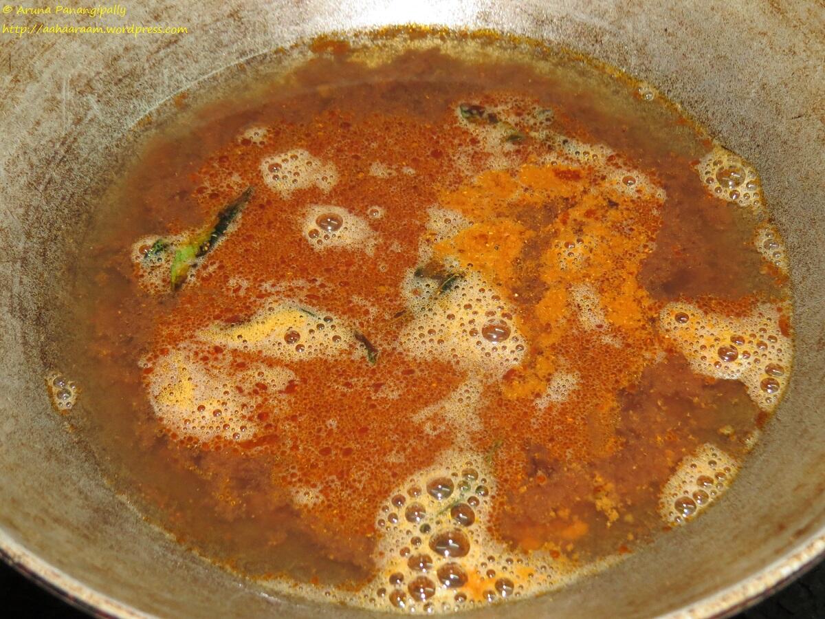 Paruppu Urundai Kuzhambu - Add Tamarind Paste and Sambar Powder
