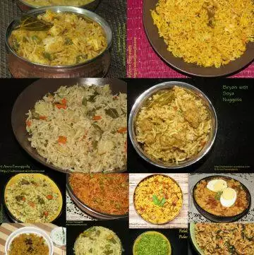 A collection of recipes for vegetarian biryanis and pualos for Ramzan aka Ramadan