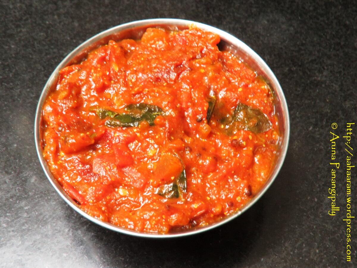 Andhra Style Tomato Pachadi with Fenugreek and Mustard Powder, also called Tomato Thakkali in Tamil Nadu