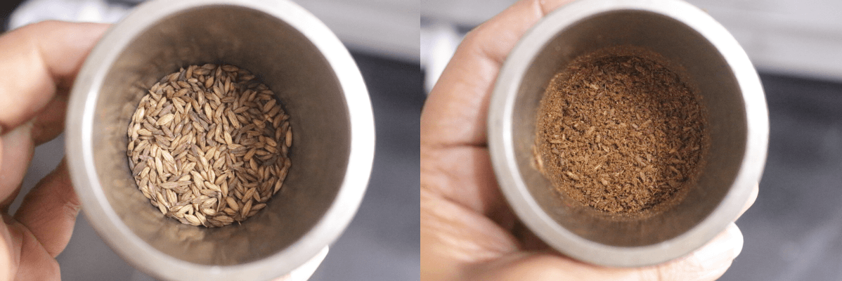 Crush or grind the roasted cumin to a coarse powder  