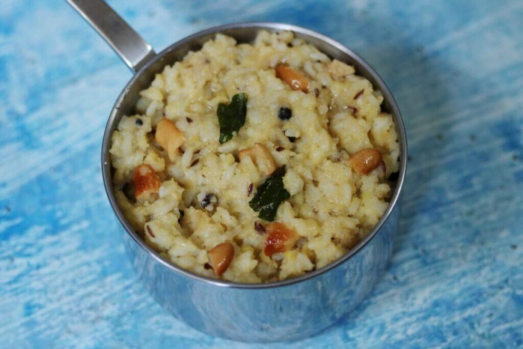 Katte Pongali or Ven Pongal made with moong dal and rice