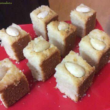 Baath Cake - Coconut and Semolina Cake - Without Oven - Goan Christmas Recipe