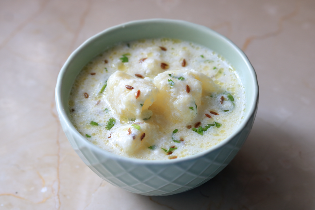Dahi Wale Aloo served in a bowl