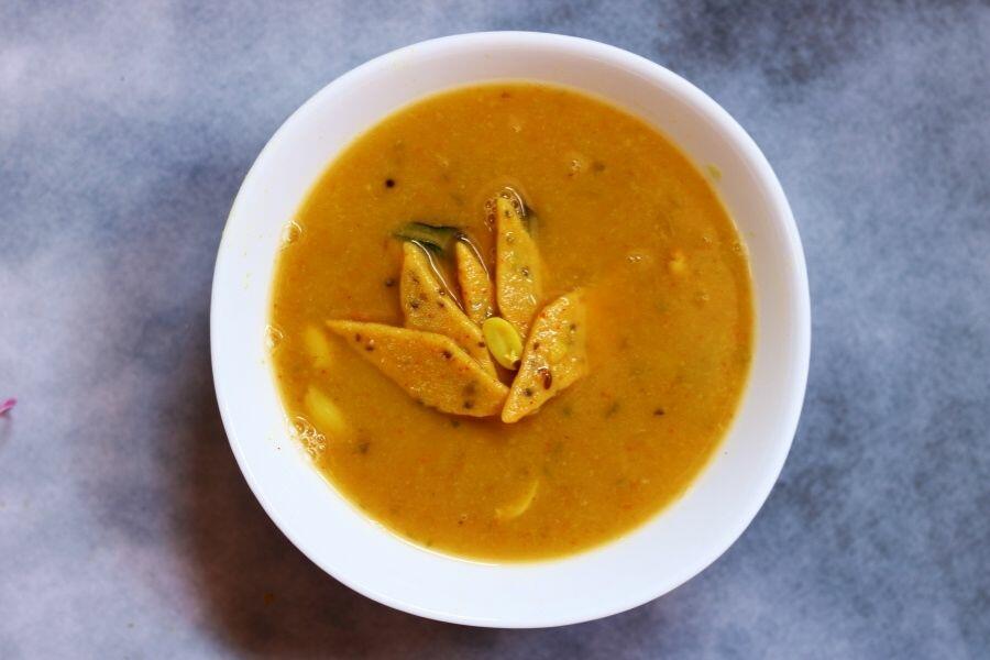 Dal Dhokli: Spiced wheat flour slices simmered in a tangy, sweet, and mildly spicy dal
