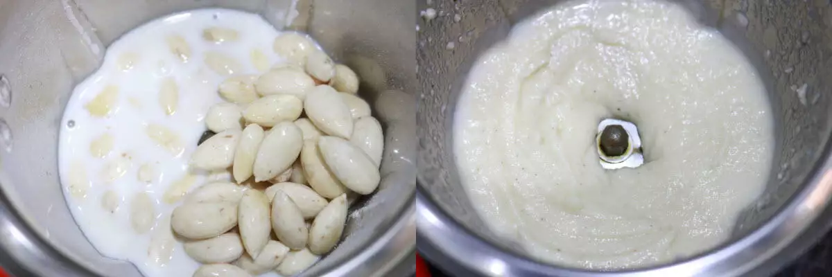 Powdered sugar, soaked & peeled almonds, and milk ground to a smooth paste.