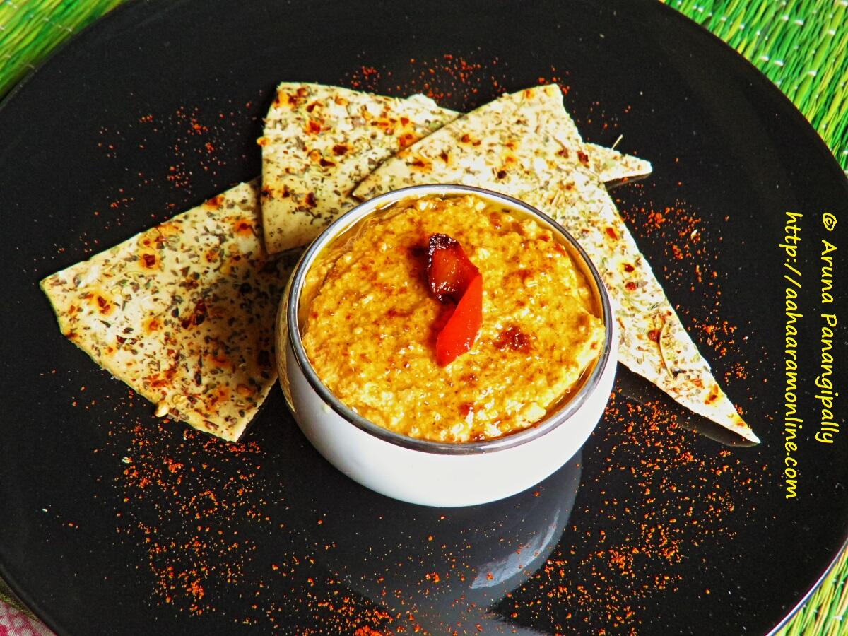 Red Bell Pepper Hummus with Roasted Herbed Lavash