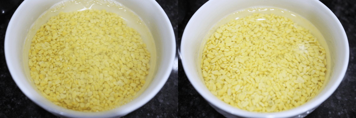 Soak the moong dal for 30 mins to 1 hour.