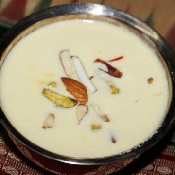 Bengali Channar Payesh (Chennar Payesh) garnished with dry fruits