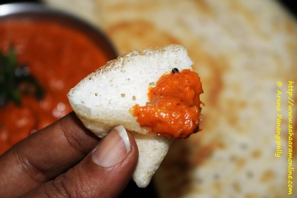 Ullipaya Pachadi | Andhra Onion Chutney on a piece of Dosa
