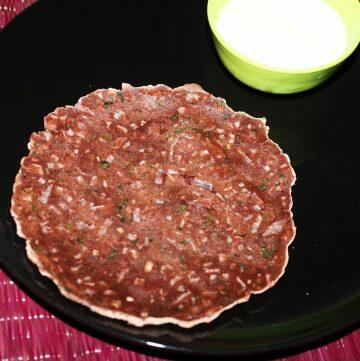 Red Ragi Rotti (Finger Millet Bread) served with yoghurt