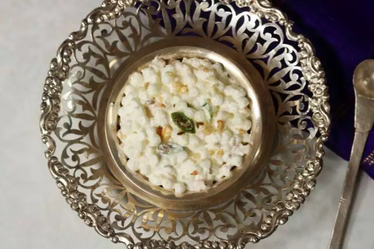 A Bowl of Dahi Sabudana or Sago in Yogurt. This easy to make, gluten-free dish is a popular fasting food or Upvas ka Khana in Maharashtra.