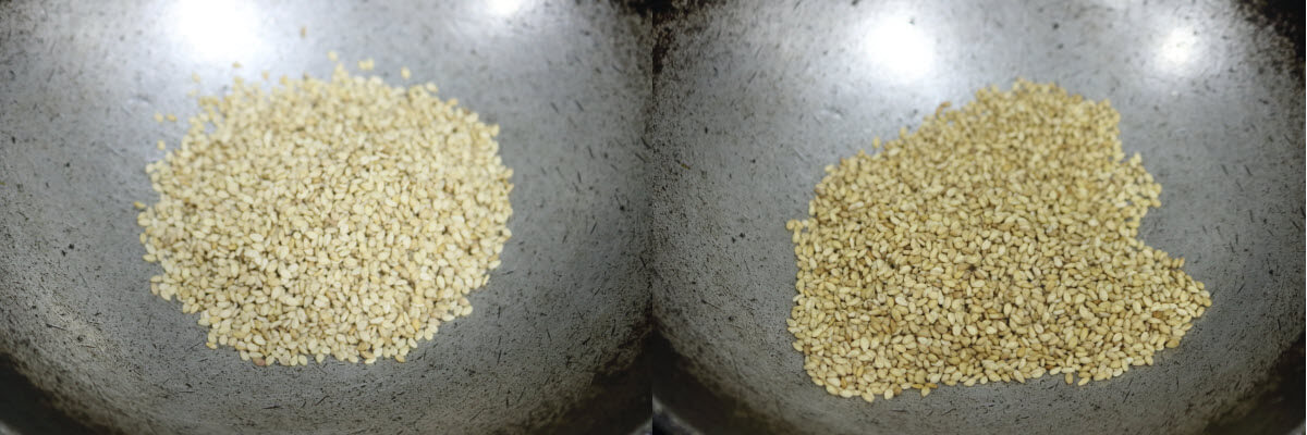 Roasted Til or Sesame Seeds; before and after.