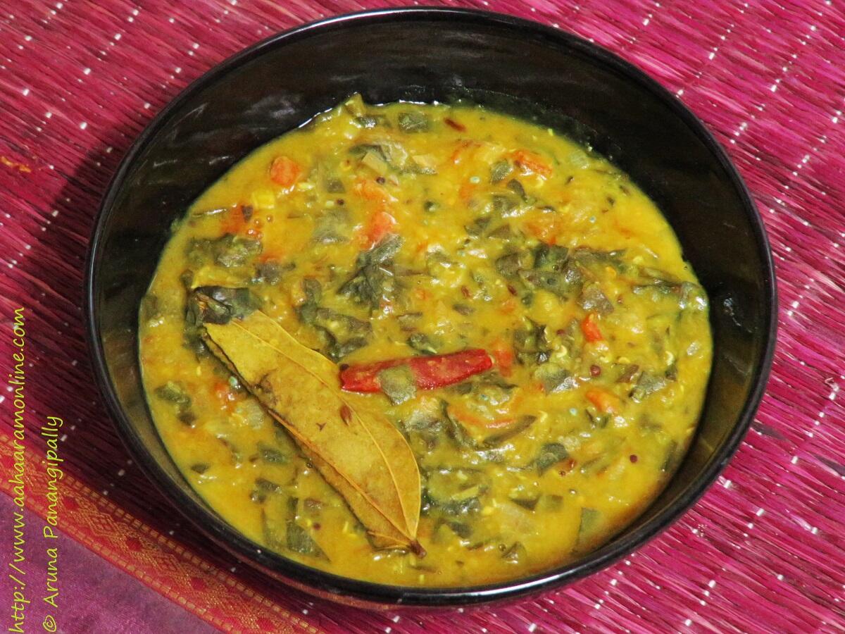 Red Lentils Cooked with Colocasia or Taro Leaves | A Vegetarian Recipe from Assam
