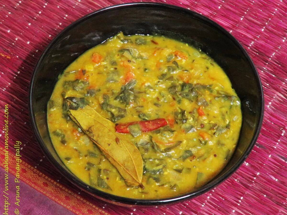 Red Lentils Cooked with Colocasia or Taro Leaves | A Vegetarian Recipe from Assam