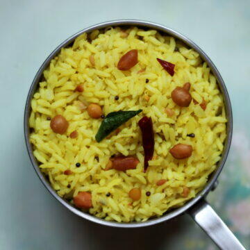 Mango Rice, Mamidikaya Pulihora, Mangai Sadam or Mavinakai Chitranna is a tangy rice made with grated unripe or raw mangoes.