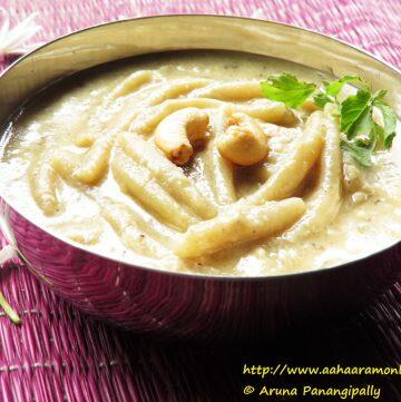 Andhra Bellam Pala Thalikalu is an Andhra Rice Flour Noodle, Milk, and Jaggery Pudding