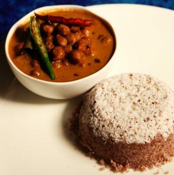 Chiratta Puttu and Kadala Curry: Steamed Rice Flour and Coconut Cake Served with a Black Chickpea Curry
