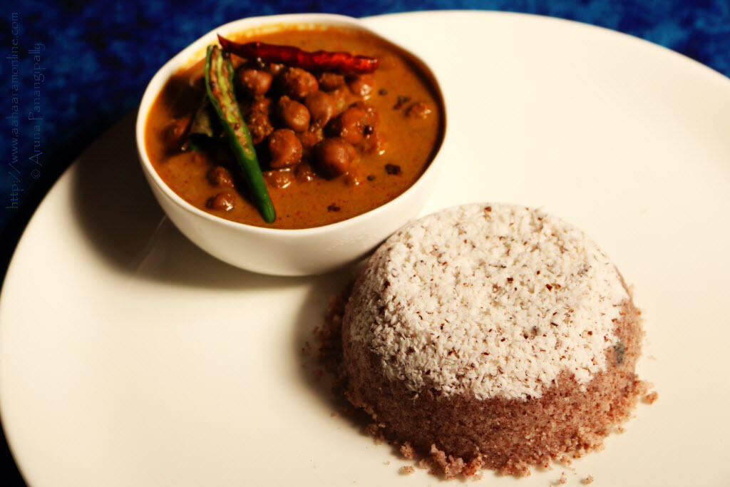 Chiratta Puttu and Kadala Curry: Steamed Rice Flour and Coconut Cake Served with a Black Chickpea Curry