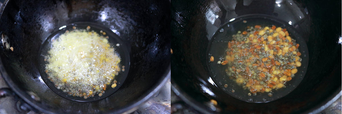 Methi seeds (fenugreek seeds) and udad dal fried till golden brown.