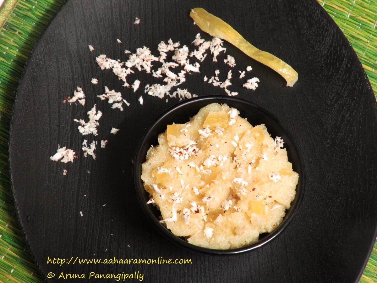Indian Semolina Pudding with Coconut and Candied Lemon Peel