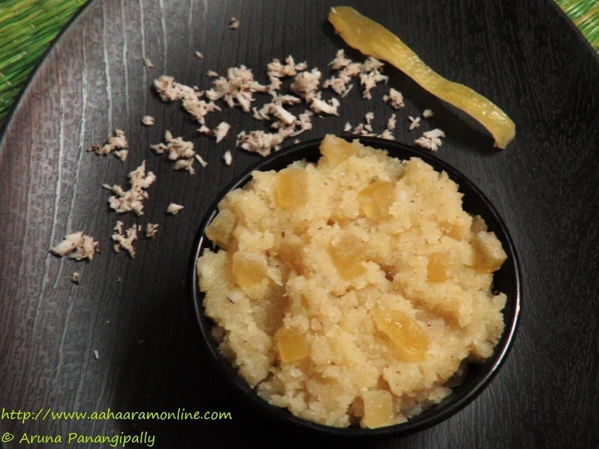 Indian Semolina Pudding with Coconut Milk and Candied Lemon Peel