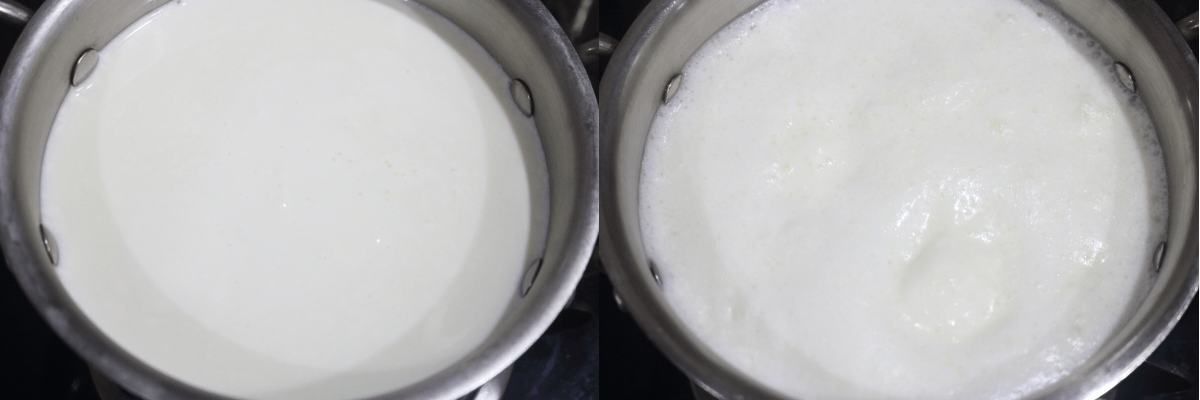 Boil the milk and reduce it to 2/3 the original quantity