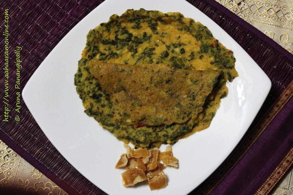 Paruppu Adai with Moringa Leaves served with jaggery