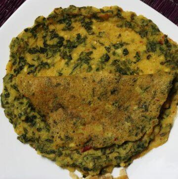 A mixed lentil crepe with moringa leaves