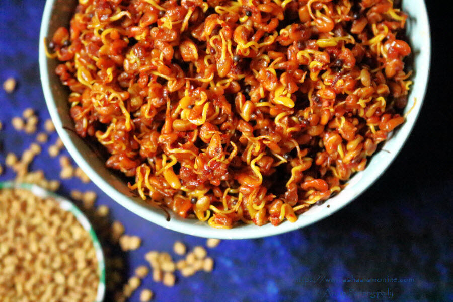 Methi Dana Achar is a sprouted fenugreek seed pickle. Also called Mod Alelya Methiche Lonche.