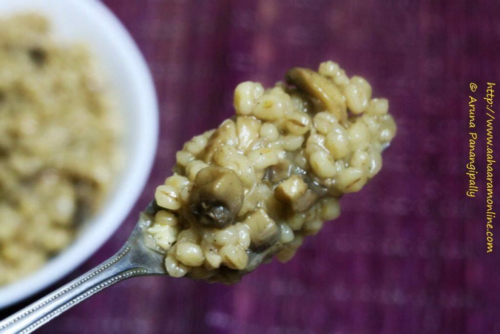 A Forkful of Pearl Barley and Mushroom Risotto A Forkful of Pearl Barley and Mushroom Risotto