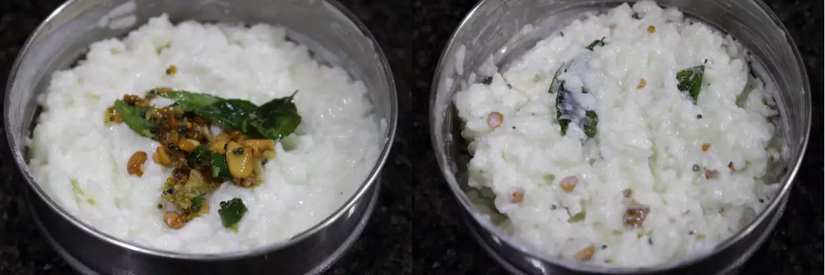 Tempering mixed into the dahi poha.