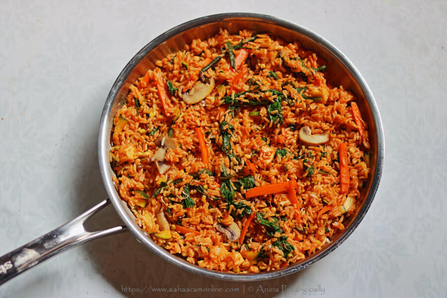 Vegetarian Bibimbap: Mixed and Ready to Eat